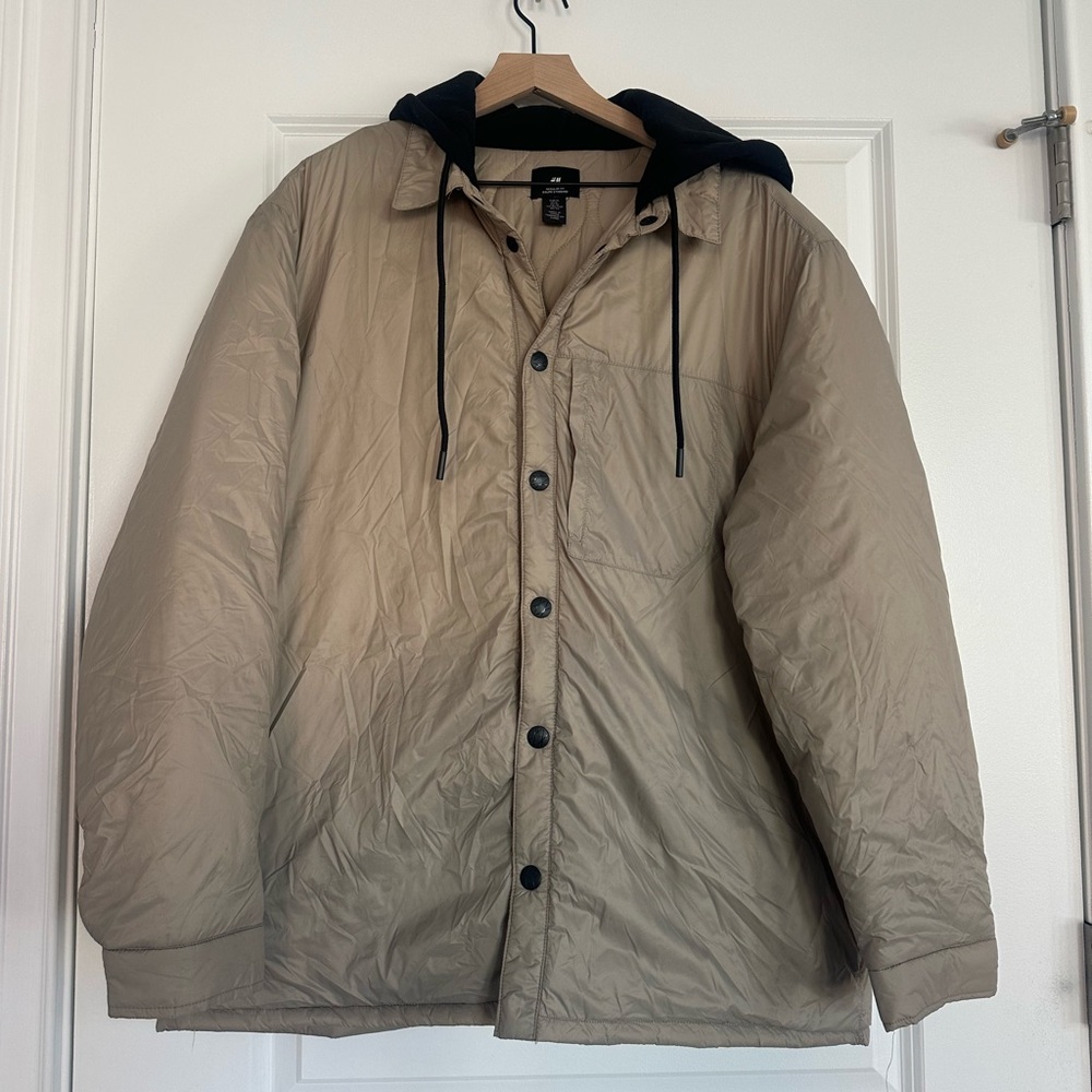 H&M Black Hooded Cream Quilted Puffer Jacket
